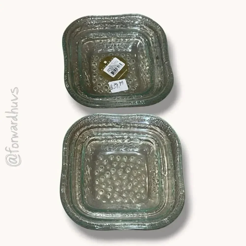 Pomeroy Clear Textured Glass Dish Square Trinket Jewelry Catchall NOS